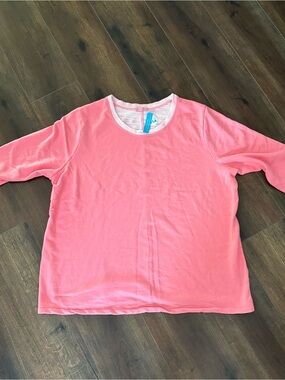 fresh produce lightweight 3/4 cuffed sleeves in a bright coral